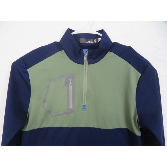 RLX Ralph Lauren Sweater Mens Large Blue Green Quarter Zip Pullover Golf Modern - Picture 2 of 10